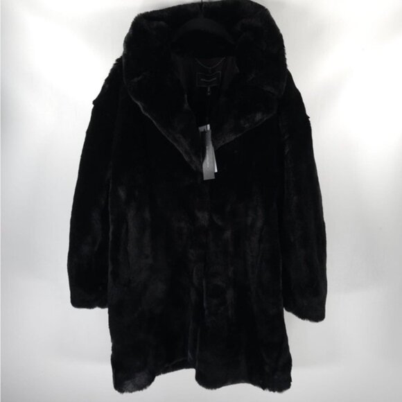 NWT BCBGMAXAZRIA TEDDY BEAR Black Faux Fur Jacket Pockets 15331BM-001 Size M - Picture 2 of 10